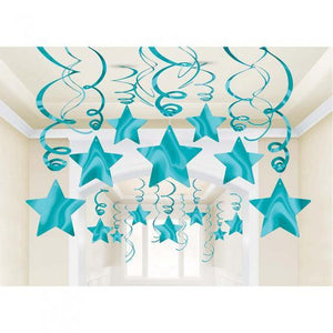 Amscan_OO Decorations - Hanging Swirls Caribbean Blue Jet Black Shooting Stars Plastic Mega Value Pack Swirl Decorations 30pk