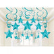 Amscan_OO Decorations - Hanging Swirls Caribbean Blue Multi-Coloured Shooting Stars Foil Mega Value Pack Swirl Decorations 30Pk