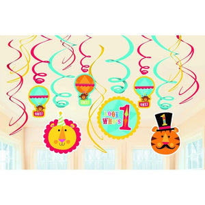 Amscan_OO Decorations - Hanging Swirls Fisher Price 1st Birthday Circus Swirl Hanging Decoratons 12pk