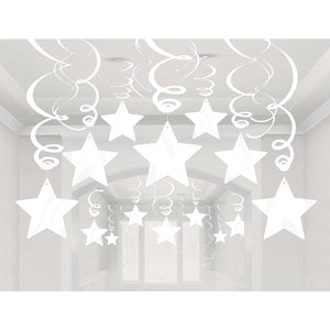 Amscan_OO Decorations - Hanging Swirls Frosty White Kiwi Shooting Stars Foil Mega Value Pack Swirl Decorations 30pk
