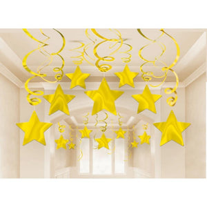 Amscan_OO Decorations - Hanging Swirls Gold Jet Black Shooting Stars Plastic Mega Value Pack Swirl Decorations 30pk