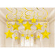Amscan_OO Decorations - Hanging Swirls Gold Kiwi Shooting Stars Foil Mega Value Pack Swirl Decorations 30pk