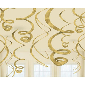 Amscan_OO Decorations - Hanging Swirls Gold New Purple Plastic Swirl Decorations 56cm 12Pk