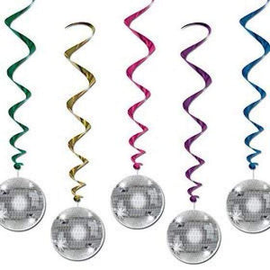Amscan_OO Decorations - Hanging Swirls Good Vibes 70's Disco Balls Hanging Decoration Whirls 5pk