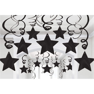 Amscan_OO Decorations - Hanging Swirls Jet Black Jet Black Shooting Stars Plastic Mega Value Pack Swirl Decorations 30pk