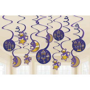 Decorations - Hanging Swirls Moon & Stars Celebration Spiral Swirls Hanging Decorations Hot-Stamped 12pk