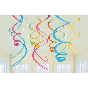 Amscan_OO Decorations - Hanging Swirls Multi Coloured Gold Plastic Swirl Decorations 56cm 12pk