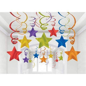 Amscan_OO Decorations - Hanging Swirls Multi-Coloured Kiwi Shooting Stars Foil Mega Value Pack Swirl Decorations 30pk