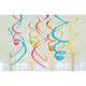 Amscan_OO Decorations - Hanging Swirls Multi Coloured Rainbow Plastic Swirl Decorations 56cm 12pk