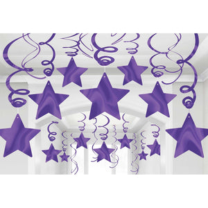 Amscan_OO Decorations - Hanging Swirls New Purple Kiwi Shooting Stars Foil Mega Value Pack Swirl Decorations 30pk