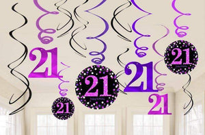 Amscan_OO Decorations - Hanging Swirls Pink Celebration 21st Swirls Hanging Decorations 12pk