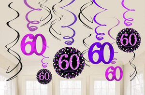 Amscan_OO Decorations - Hanging Swirls Pink Celebration 60th Swirls Hanging Decorations 12pk