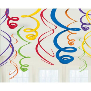 Amscan_OO Decorations - Hanging Swirls Rainbow Silver Plastic Swirl Decorations 56cm 12pk