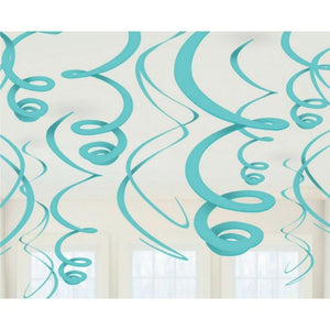 Amscan_OO Decorations - Hanging Swirls Robin Egg Blue Silver Plastic Swirl Decorations 56cm 12pk