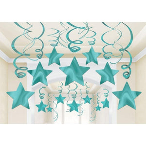 Amscan_OO Decorations - Hanging Swirls Robin Egg Kiwi Shooting Stars Foil Mega Value Pack Swirl Decorations 30pk