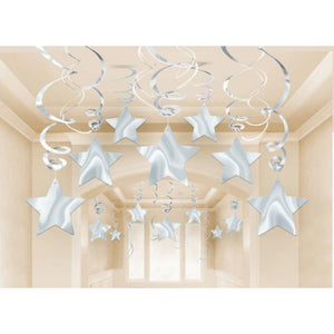 Amscan_OO Decorations - Hanging Swirls Silver Multi-Coloured Shooting Stars Foil Mega Value Pack Swirl Decorations 30Pk