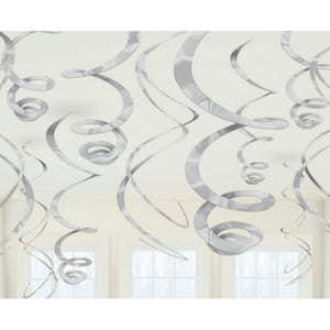 Amscan_OO Decorations - Hanging Swirls Silver New Purple Plastic Swirl Decorations 56cm 12Pk