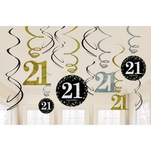 Amscan_OO Decorations - Hanging Swirls Sparkling Celebration 21st Swirls Hanging Decorations 12pk