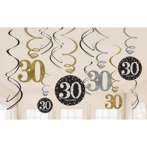 Amscan_OO Decorations - Hanging Swirls Sparkling Celebration 30th Swirls Hanging Decorations 12pk