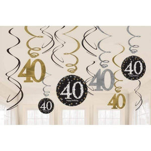Amscan_OO Decorations - Hanging Swirls Sparkling Celebration 40th Swirls Hanging Decorations 12pk