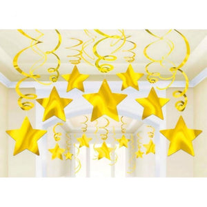 Amscan_OO Decorations - Hanging Swirls Yellow Sunshine Multi-Coloured Shooting Stars Foil Mega Value Pack Swirl Decorations 30Pk
