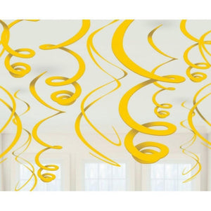 Amscan_OO Decorations - Hanging Swirls Yellow Sunshine Yellow Sunshine Plastic Swirl Decorations 56cm 12pk