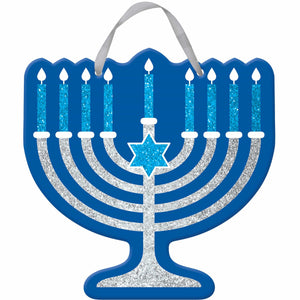 Amscan_OO Decorations - Props Hanukkah Glittered Hanging Sign & Ribbon Hanger 29cm x 29cm Each