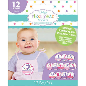 Amscan_OO Games & Favors - Favors, Activity Kit & Stickers Baby Shower Stickers Month by Month Girl 12pk