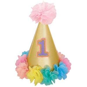 Amscan_OO Games & Favors - Party Hat & Mask 1st Birthday Girl Glittered Cone Hat Each