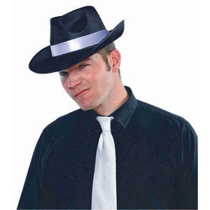 Amscan_OO Hats & Headwear - Hats & Helmets Satin Gangster Hat Black with White Trim Each