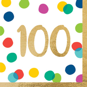 Amscan_OO Tableware - Napkins Happy Dots 100th Hot Stamped Lunch Napkins 16pk