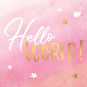 Amscan_OO Tableware - Napkins Oh Baby Girl Hello World Hot Stamped Lunch Napkins