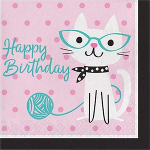 Amscan_OO Tableware - Napkins Purrfect Party Lunch Napkins Happy Birthday 16pk