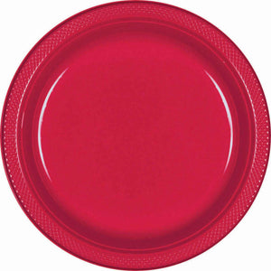 Amscan_OO Tableware - Plates Apple Red Silver Dessert Plastic Plates 17cm 20pk