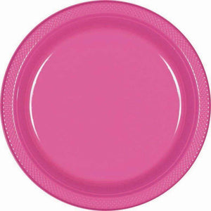 Amscan_OO Tableware - Plates Bright Pink Silver Dessert Plastic Plates 17cm 20pk
