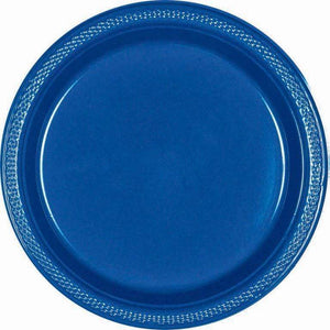 Amscan_OO Tableware - Plates Bright Royal Blue Silver Lunch Plastic Plates 23cm 20pk