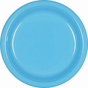 Amscan_OO Tableware - Plates Caribbean Blue Silver Dessert Plastic Plates 17cm 20pk