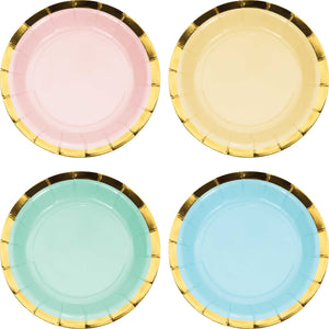 Amscan_OO Tableware - Plates Pastel Celebrations Lunch Plates Scalloped & Gold Foil 18cm 8pk
