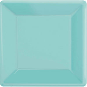 Amscan_OO Tableware - Plates Robin's Egg Blue Silver Square Dinner Paper Plates 26cm 20pk
