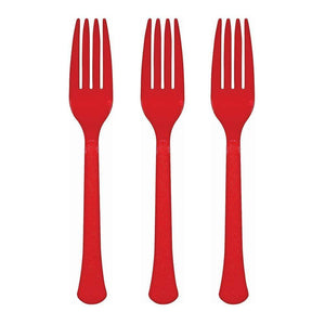 Amscan_OO Tableware - Spoons, Forks, Knives & Tongs Apple Red Premium Plastic Fork 20pk