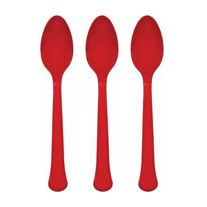 Amscan_OO Tableware - Spoons, Forks, Knives & Tongs Apple Red Silver Premium Plastic Spoons 20pk