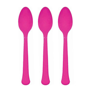 Amscan_OO Tableware - Spoons, Forks, Knives & Tongs Bright Pink Silver Premium Plastic Spoons 20pk