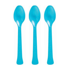 Amscan_OO Tableware - Spoons, Forks, Knives & Tongs Caribbean Blue Silver Premium Plastic Spoons 20pk