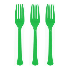 Amscan_OO Tableware - Spoons, Forks, Knives & Tongs Festive Green Premium Plastic Fork 20pk
