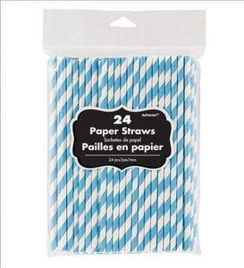 Amscan_OO Tableware - Straws Caribbean Blue Silver Stripe Paper Straws 19cm 24pk