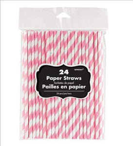 Amscan_OO Tableware - Straws New Pink Silver Stripe Paper Straws 19cm 24pk