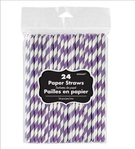 Amscan_OO Tableware - Straws New Purple Gold Paper Straws 19cm 24pk