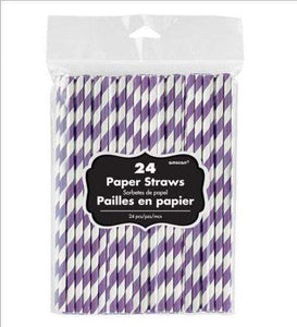 Amscan_OO Tableware - Straws New Purple Silver Stripe Paper Straws 19cm 24pk