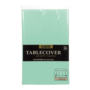 Amscan_OO Tableware - Table Covers Cool Mint Silver Plastic Round Tablecover 2.1m Each